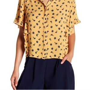 Elodie Yellow Floral Ruffle Sleeve Button Down Top